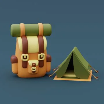 Camping tent with backpack isolated on blue background for Summer camp,holida Stock Illustration