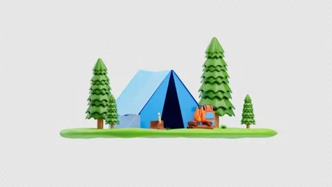 Camping tent with campfire scene 3d animation Stock Footage 318522130