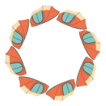 Camping tent circle frame. Simple blue beige red tent border. Camping shelter in Stock Illustration