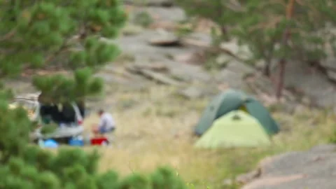 Camping with a tent Stock Footage 193695677