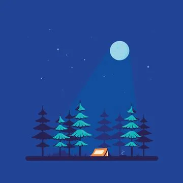 Camping tent in the forest, flat style design Stock Illustration