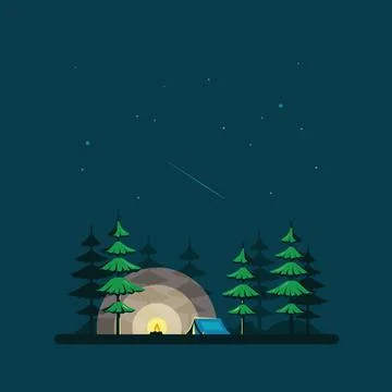 Camping tent in the forest, flat style design Stock Illustration