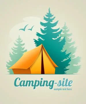 Camping with tent in forest 스톡 일러스트