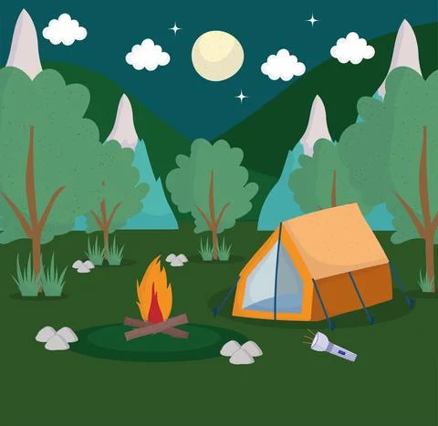 Camping tent forest Ilustración de archivo