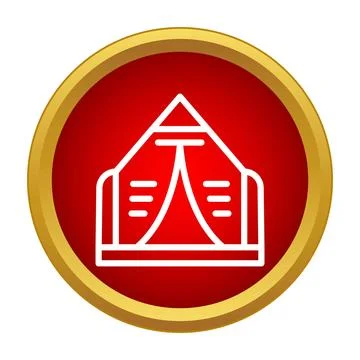 Camping tent icon inside red circle frame Stock Illustration