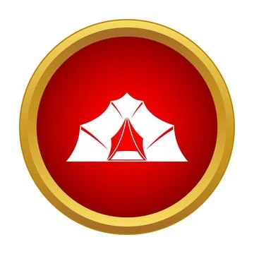 Camping tent icon on red round button Stock Illustration