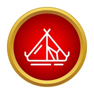 Camping tent icon on red round button Stock Illustration