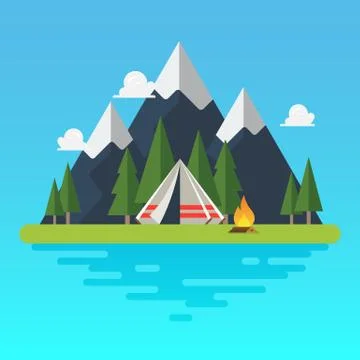 Camping tent with landscape Stock Illustration