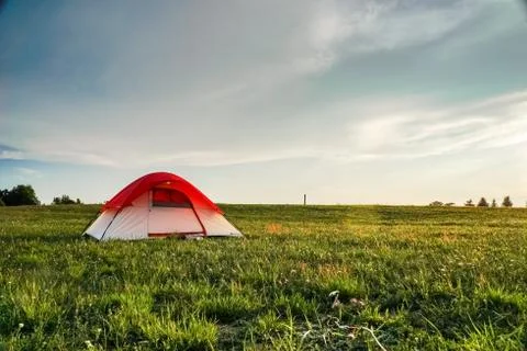 Camping Tent in a meadow Stock Photos
