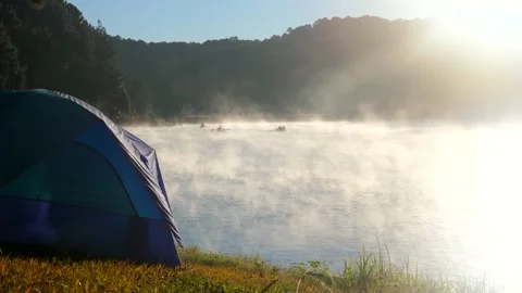Camping tent near river in the Stock Video Pond5