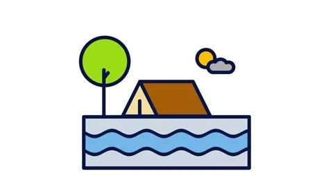 Camping Tent by Pond Illustration Stock Footage 343518959