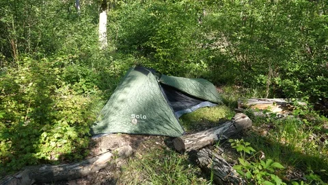 Camping Tent Setup in the Forest Stock Footage 112634648
