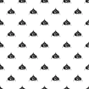 Camping tent silhouettes repeating in seamless pattern Stock Illustration