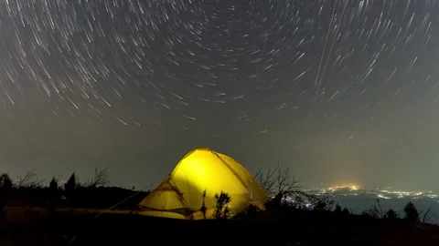 Camping Tent Under Milky Way Galaxy and Starry Night Sky Time-lapse Stock Footage 326706611