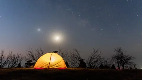 Camping Tent Under Milky Way Galaxy and Starry Night Sky Time-lapse Stock Footage 326706644