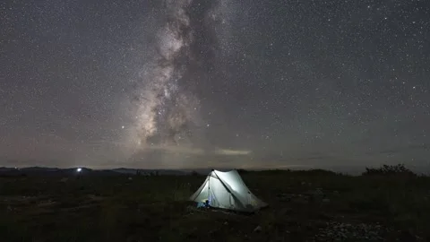 Camping Tent Under Starry Night Timelapse Stock Footage 326700296