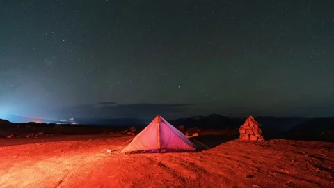 Camping Tent Under Starry Night Timelapse Stock Footage 326701371