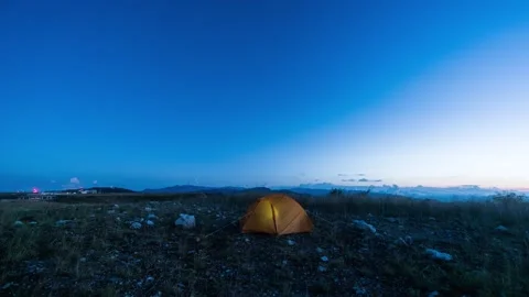 Camping Tent Under Sunset Timelapse Stock Footage 326699824