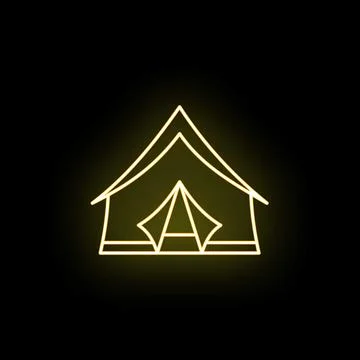 Camping tent vector neon icon glowing in yellow Stock Illustration