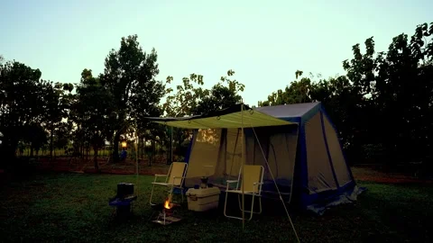 Camping tents at night Video stock 301776946