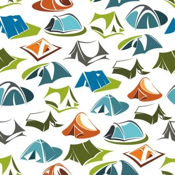 Camping tents seamless vector pattern Illustrazione stock