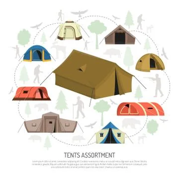 Camping Tents Selection Composition  Advertisement Poster Stock Illustration