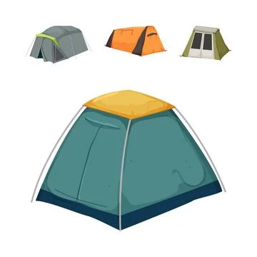 Camping tents vector illustration set for outdoor adventure Stock Illustration