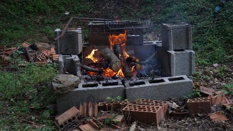 Camping. Time lapse fire! light in nature! Stock Footage 123403996