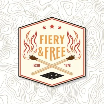 Camping time patch, sticker. Fiery and free. Outdoor adventure. Vector illu.. Stock Illustration