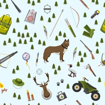 Camping trip seamless pattern. accessories and base camp. hike outdoor adventure Stock Illustration