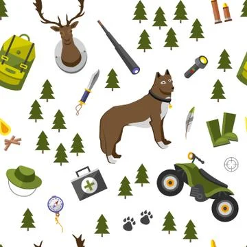Camping trip seamless pattern. accessories and base camp. hike outdoor adventure Stock Illustration