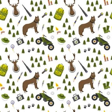 Camping trip seamless pattern. accessories and base camp. hike outdoor adventure Stock Illustration