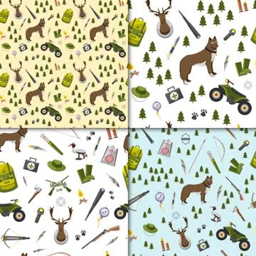 Camping trip seamless pattern set. accessories and base camp. hike outdoor Stock Illustration