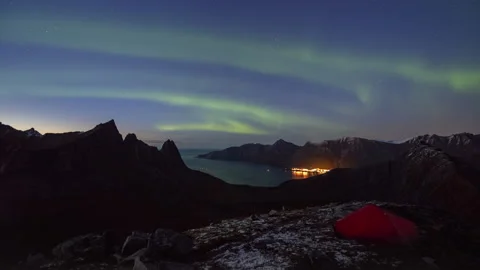 Camping under the Aurora Borealis Stock Footage 250297065