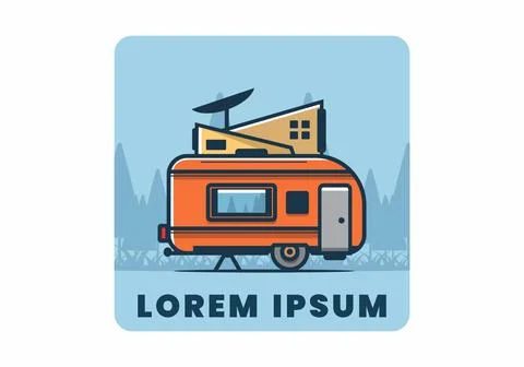 Camping with van flat illustration Illustrazione stock