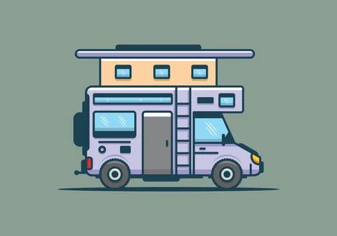 Camping with van flat illustration Illustrazione stock
