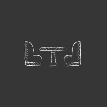 Camping van interior with seating. Drawn in chalk icon Stock Illustration