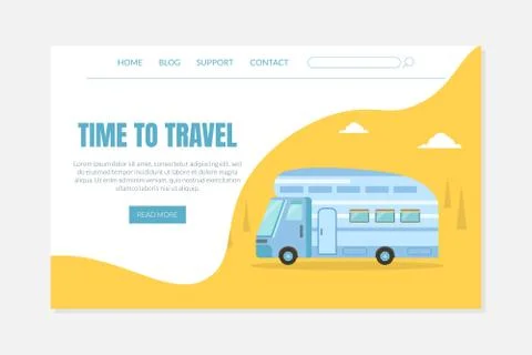 Camping Van for Travelling and Relocation Web Page and Banner Vector Template Stock Illustration