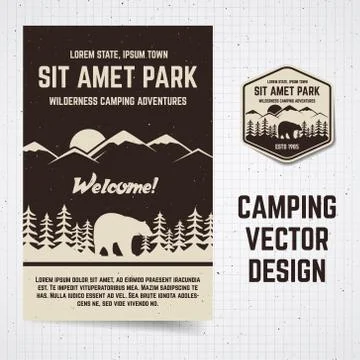 Camping vector brochure and label. The concept of flyer for your business, web 스톡 일러스트