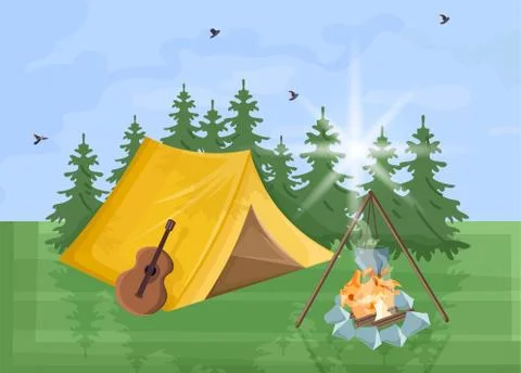 Camping Vector flat style. Park nature outdoors backgrounds Ilustración de archivo