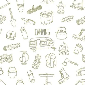 Camping vector hand drawn seamless pattern Stock-Illustration