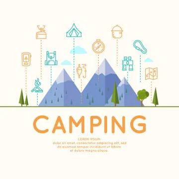Camping vector illustration and poster. Stock Illustration