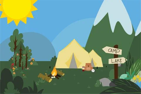 Camping Into The Wild Background Vector Stock Illustration