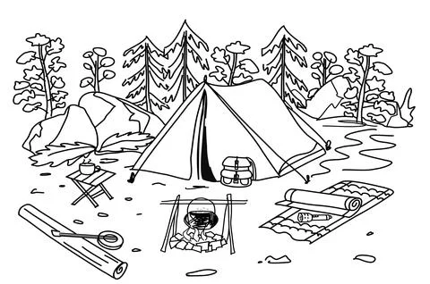 Camping in the woods Stock Illustration