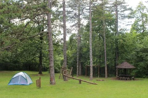 Camping in the woods Foto stock