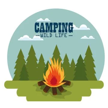 Camping zone with campfire Stock Illustration