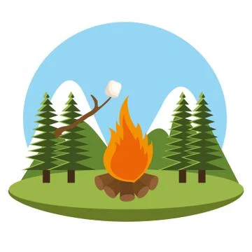 Camping zone with campfire Stock Illustration