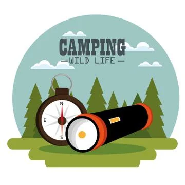 Camping zone with equipment Ilustración de archivo