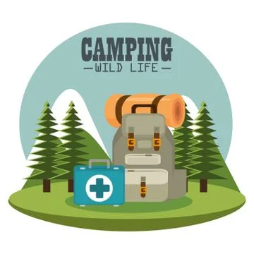 Camping zone with equipment Stock Illustration