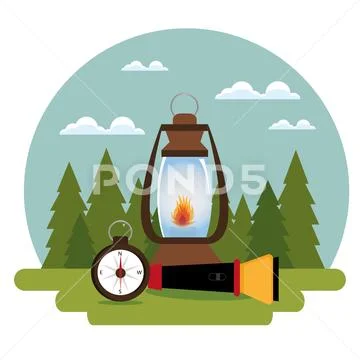 Camping zone with equipment Stock Illustration